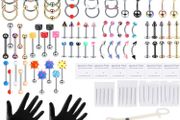 120PCS Ear Nose Piercing Kit, Mixed Piercing Kit Stainless Steel for Lip Tongue Eyebrow Tragus Nipple Belly Barbell Helix Septum Rings Horseshoe Body Piercing Jewellery (FREE POSTAGE)
