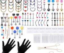 120PCS Ear Nose Piercing Kit, Mixed Piercing Kit Stainless Steel for Lip Tongue Eyebrow Tragus Nipple Belly Barbell Helix Septum Rings Horseshoe Body Piercing Jewellery (FREE POSTAGE)