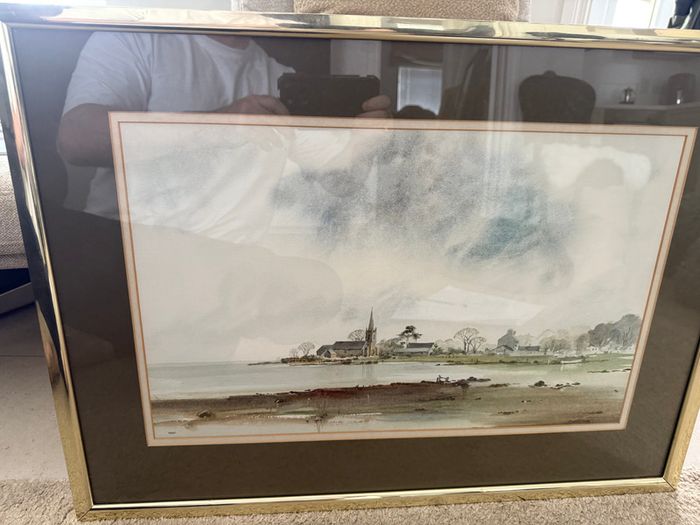 Original Signed Watercolour by TOM KERR MBE Killough Harbour with St Annes Church, County Down
