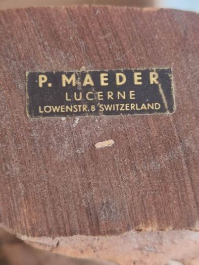 Vintage P. Maeder Lucerne Switzerland Wood Carving Of Woman  Holding Bundle Of Wood.
