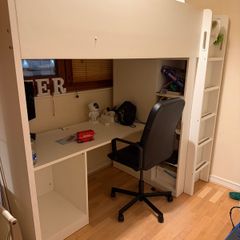 FREE White loft bed with integrated desk and shelving