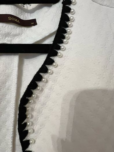 White blazer with black and pearl trim, size M