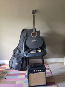 Single Cutaway Electro Acoustic Guitar Black, 15W Acoustic Amp & Accessory Pack