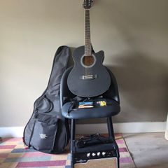 Single Cutaway Electro Acoustic Guitar Black, 15W Acoustic Amp & Accessory Pack