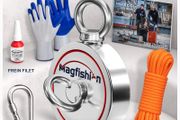 Magnetic Fishing Set - 2x350 kg - Diameter 94 mm - Neodymium Magnet with 2 Ropes, Grab Hooks &amp; Gloves - Magnetic Fishing Fishing Rod - Eyelet Magnet - Fishing Magnetic Fishing Set