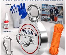 Magnetic Fishing Set - 2x350 kg - Diameter 94 mm - Neodymium Magnet with 2 Ropes, Grab Hooks & Gloves - Magnetic Fishing Fishing Rod - Eyelet Magnet - Fishing Magnetic Fishing Set