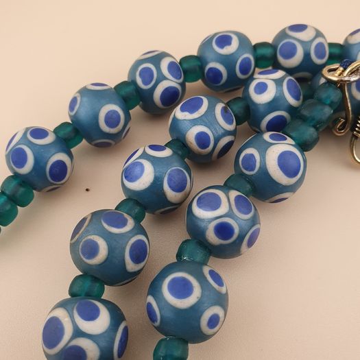 Vintage Venetain Style Thousand Eyes Blue Glass Beads 24 inches