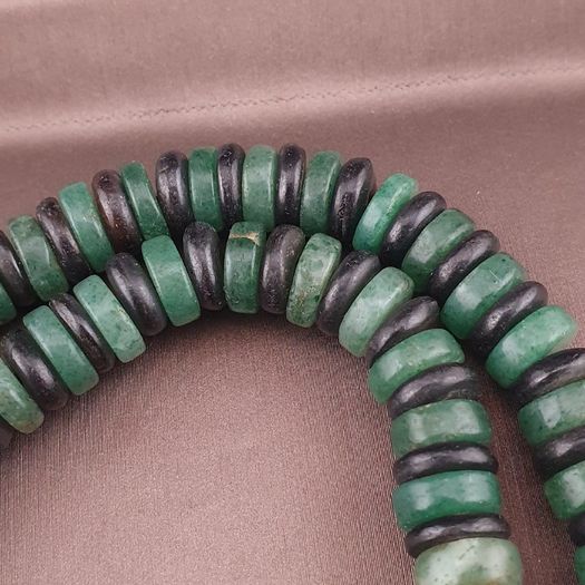 Vintage Tire Shape Jade & Bone Beads Necklace 24 inches