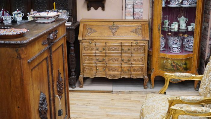 French Carved Oak Bureau