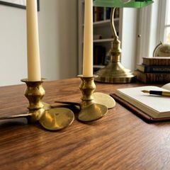 Lovely pair of Vintage solid Brass Nautical Boat propeller Candlestick holders
