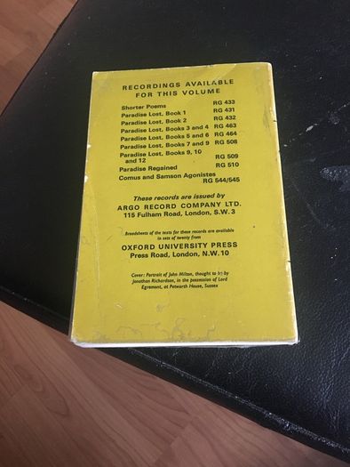 The Argo Book of Recorded Verse Volume 3 John Milton