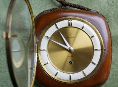 Vintage Junghans Exacta Wall Clock Mid Century Wood Frame Rope Trim Mcm (works Well)