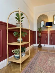 Vintage arched bamboo and rattan three-tier shelving unit