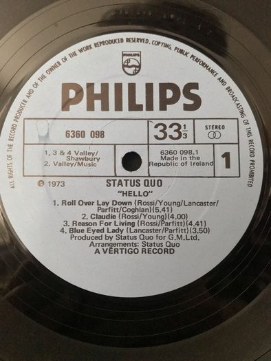 Status Quo - Hello Irish pressing 1973
