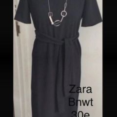 dress bnwt Zara black dress short sleeves with side slits elegant style fits 8/10