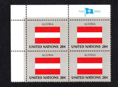 1982 United Nations New York Austria National Flag (part of flag series) Block of 4 Mint Never Hinged (MNH)