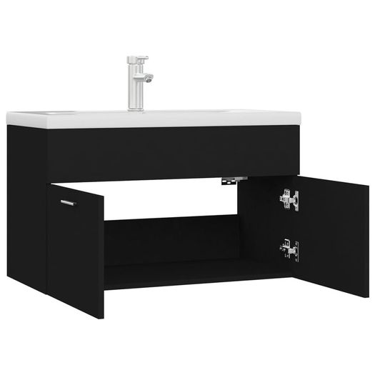 Sink Cabinet with Built-in Basin Black Chipboard