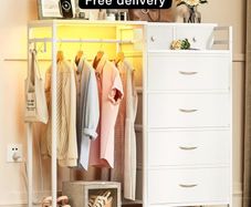 Chest of Drawers Bedroom with Hanging Rail, Built-in LED Lighting and Power Socket