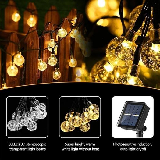 2 Pack Solar Garden Lights Outdoor, Total 72ft 120 LED Solar String Lights Waterproof, Solar Powered Crystal Ball Indoor/Outdoor Fairy Lights Decorative for Garden, Patio, Yard, Parties (Warm White)