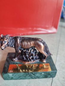 Ricordo Di Roma Romulus And Remus Figurine She Wolf Bronze On Marble Base