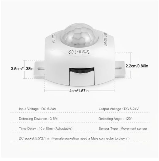 1pc DC5V-24V Night Motion Sensor Adjustable PIR Switch Infrared Detector Adjustable Timer Delay Switch for Lighting