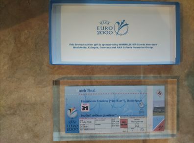 EURO 2000 (FINAL VIP Ticket set into glass: Italy - France, 2.7. 2000 in Original Box)