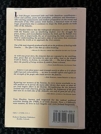 Irish Hunger Tom Hayden Personal Reflections on the Legacy of the Famine Book
