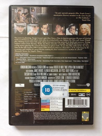 Once Upon A Time In America (Sergio Leone Film) [1984] Robert De Niro, Jennifer Connelly, Elizabeth McGovern, Joe Pesci, Burt Young, Tuesday Weld, Treat Williams & James Woods [Movie DVDx2]