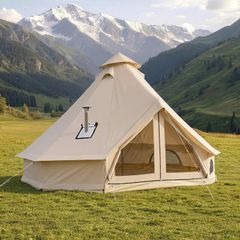 Oxford Bell Tent 4 Seasons 3 m Yurt Tent for Camping with Stove Jack Waterproof Breathable Holds up to 3 People with Zipped Detachable Floor