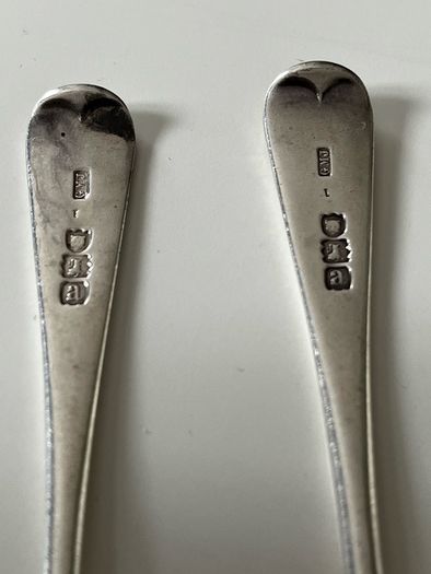 Pair of Antique Sterling Silver Teaspoons  London 1896  George Maudsley Jackson