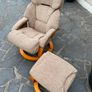 Comfortable Beige Fabric Swivel Recliner Chair & Matching Footstool / Footrest Image 2