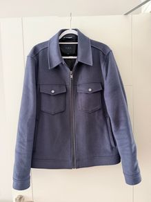 Ted Baker Men's Somerss Zip Through Wool Blend Trucker Jacket in Navy - Size 5 (Large)