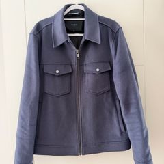 Ted Baker Men's Somerss Zip Through Wool Blend Trucker Jacket in Navy - Size 5 (Large)