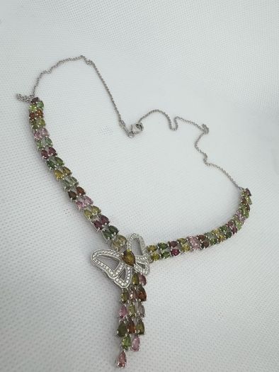 Silver Multi Tourmaline & Zircon Butterfly Lariat