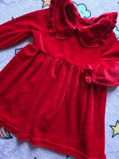 0-3m, With Tags Red Velour Dress with Collar