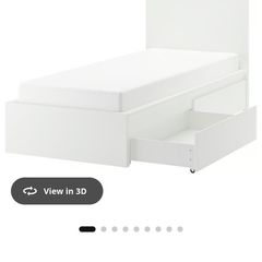 Single Bed w 2 storage boxes, white with mattress