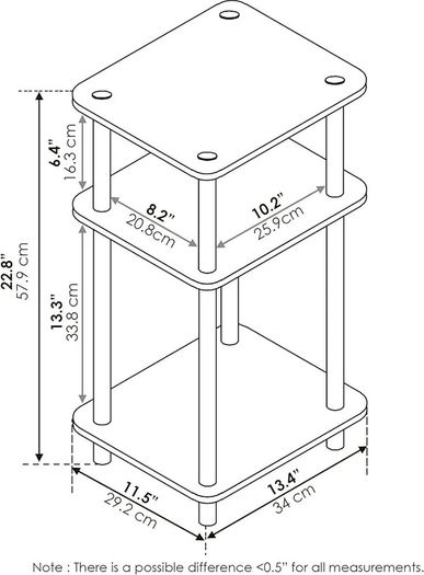 FREE EXPRESS SHIPPING Just 3-Tier Turn-N-Tube End Table, Side Table, Nightstand, Columbia Walnut/Black