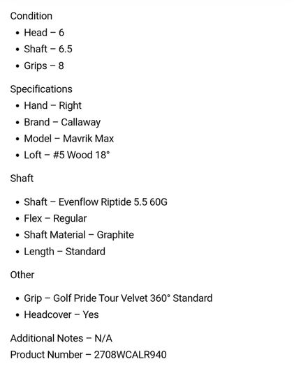 Callaway Mavrik Max #5 Wood 18 Degree / Evenflow Riptide 5.5 60G Regular