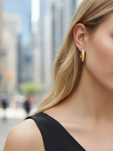 Gold Bonded 925 Sterling Silver & CZ Hoop Earrings
