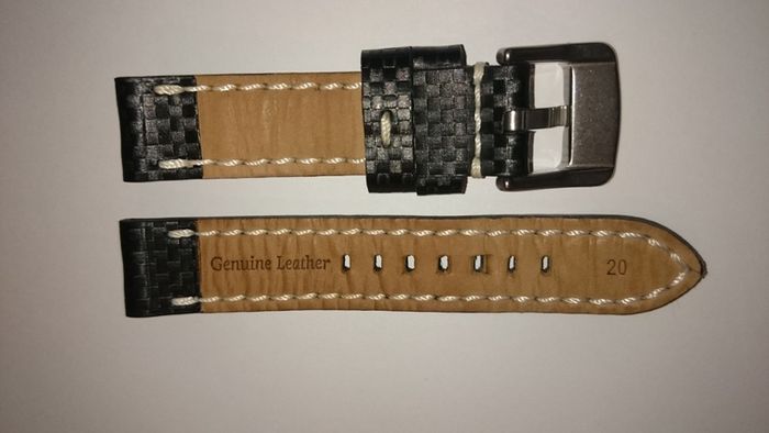 20mm Leather Watch Band with Satin Finished Stainless Steel Buckle