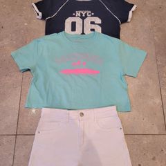 Girls White Denim Shorts & 3 Tshirts bundle. 9yrs