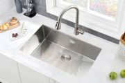 Stainless Steel Kitchen Sink, 70X40CM, BoomHoze Undermount Single Bowl Outdoor Campervan Sink with Silencer Pad, Drainer Fittings, Drop in Flushmount or Topmount Installation, Brushed