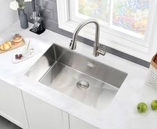 Stainless Steel Kitchen Sink, 70X40CM, BoomHoze Undermount Single Bowl Outdoor Campervan Sink with Silencer Pad, Drainer Fittings, Drop in Flushmount or Topmount Installation, Brushed