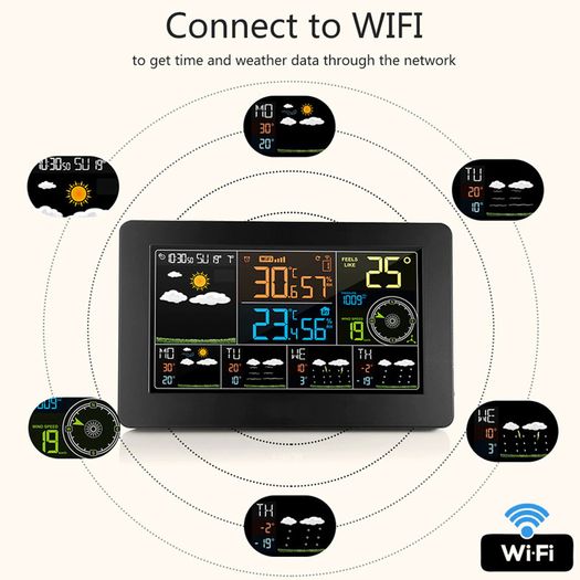 WiFi Weather Station APP Control Smart Weather Monitor Indoor Outdoor Temperature Humidity Barometric Wind Speed Functions