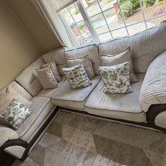 Great Condition Beige L Shape Sofa & Matching Armchair