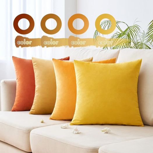 MIULEE Set of 4 Velvet Cushion Covers 45 x 45 cm Orange Invisible Zip - Brand New