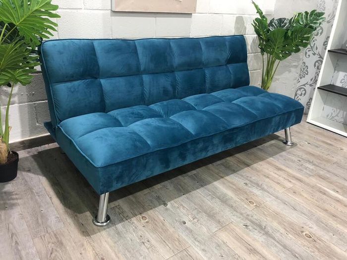 Blue velvet Folding 3-Seater Sofa Bed Free delivery