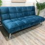 Blue velvet Folding 3-Seater Sofa Bed Free delivery Image 2