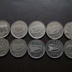 10 Irish 5 pence coins (1993-2000)