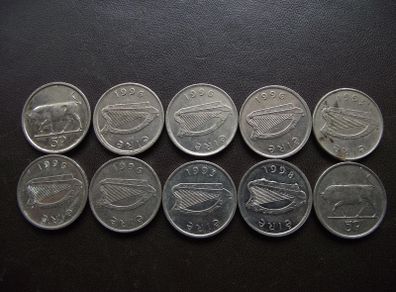 10 Irish 5 pence coins (1993-2000)